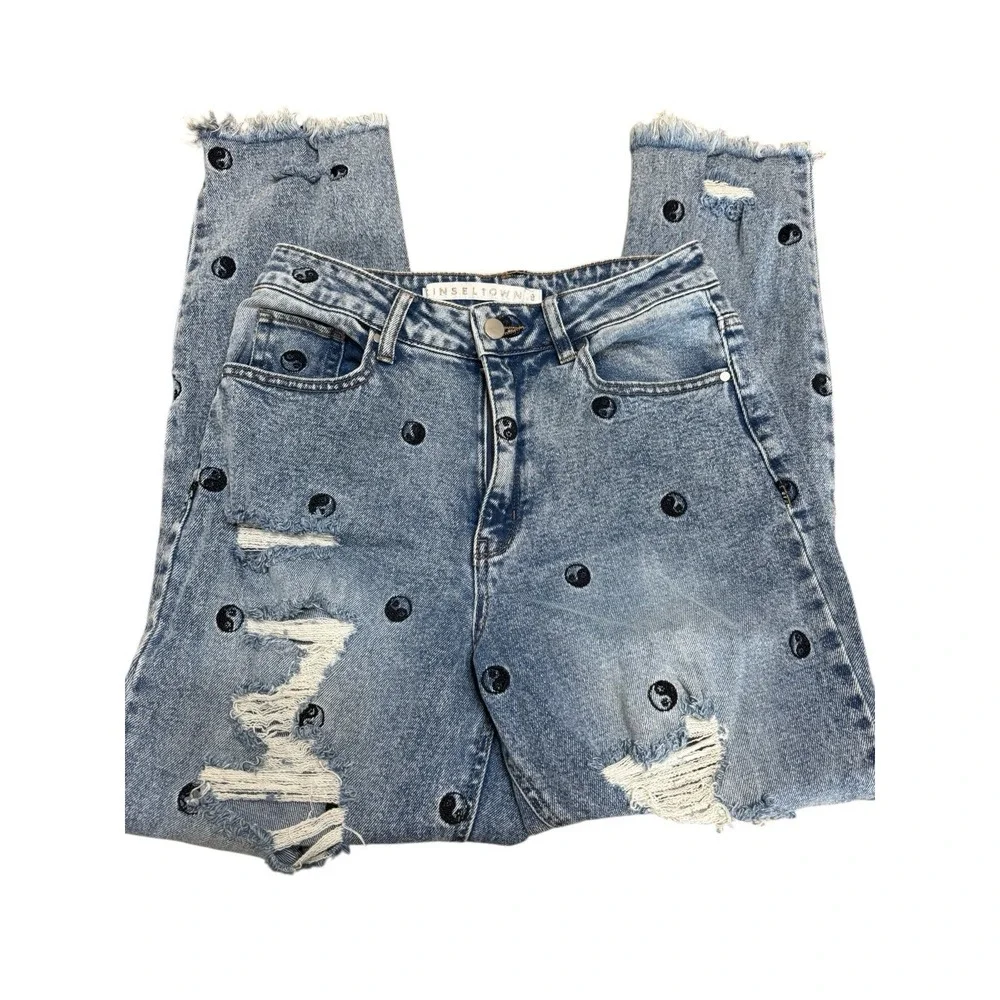 Tinseltown Juniors Sz 9 The Mom Jeans Blue Hi-Rise Yin & Yang‎